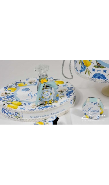 Trusou botez mediteranean inspiratie italia Capri Sorrento cu lamai si faianta alb cu albastru Italian Boy 25